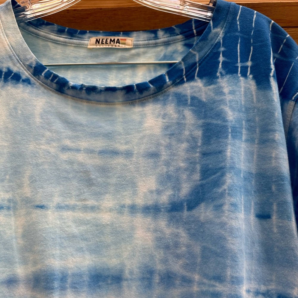 Neema Blue White Tie Dye Short Sleeve T Shirt Cropped Large - Picture 5 of 15